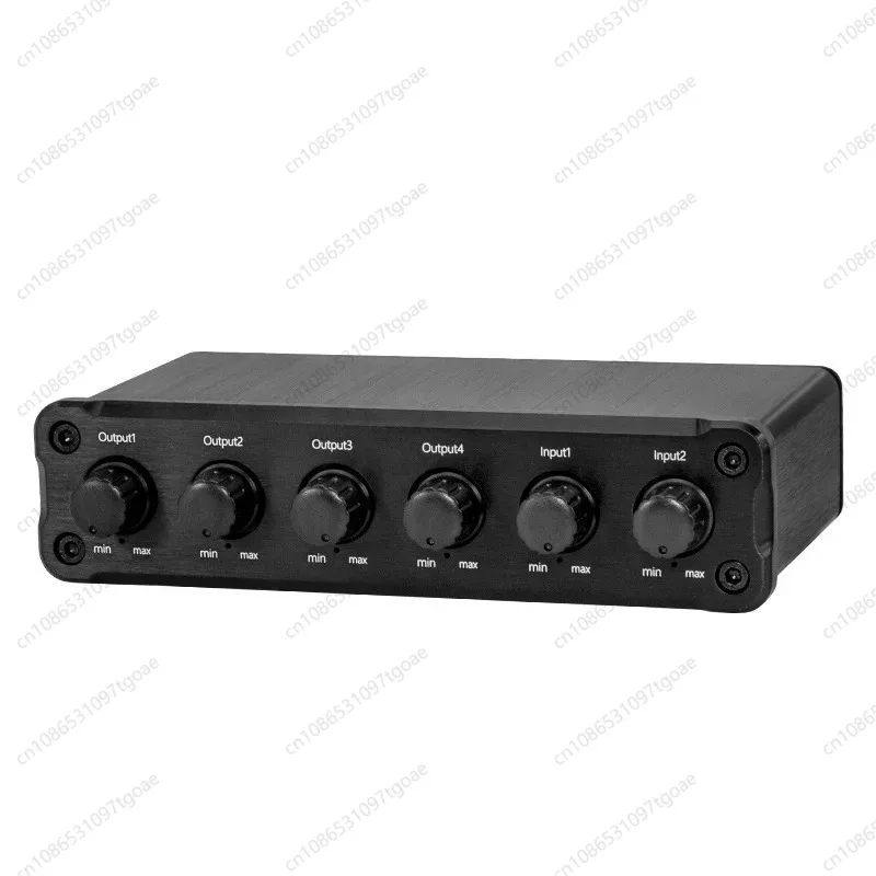 2 Input 4 Output Passive Stereo Audio Mixer Independent Volume Control RCA Audio Signal Splitter Distributor