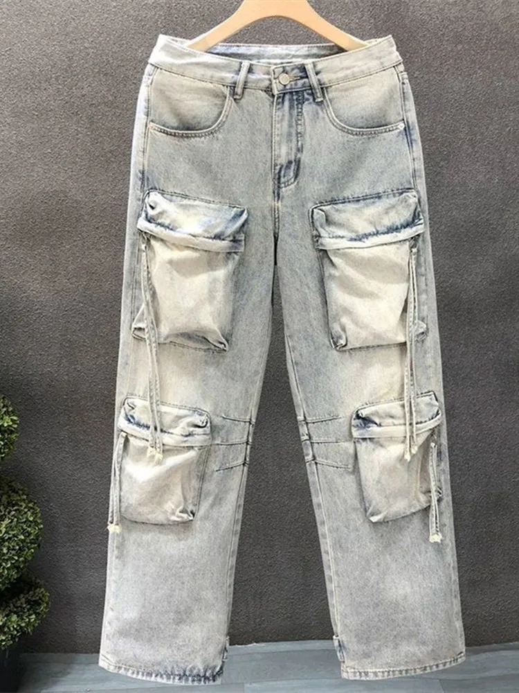 الربيع والخريف جديد عصري بلون مستقيم أنبوب متعدد جيب الجينز للرجال عارضة فضفاض الرياضة السراويل عالية الجودة #2