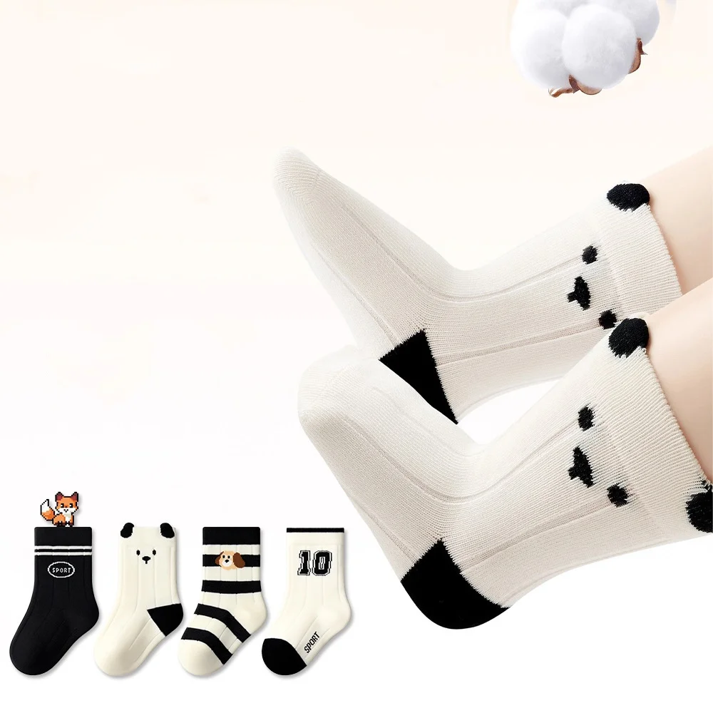 4Pairs/Lot Newborn Baby Socks Spring Autumn Toddler Cartoon Cute Socks For Girls Boy 0-4Y Children's Fashion Clothes Accessories