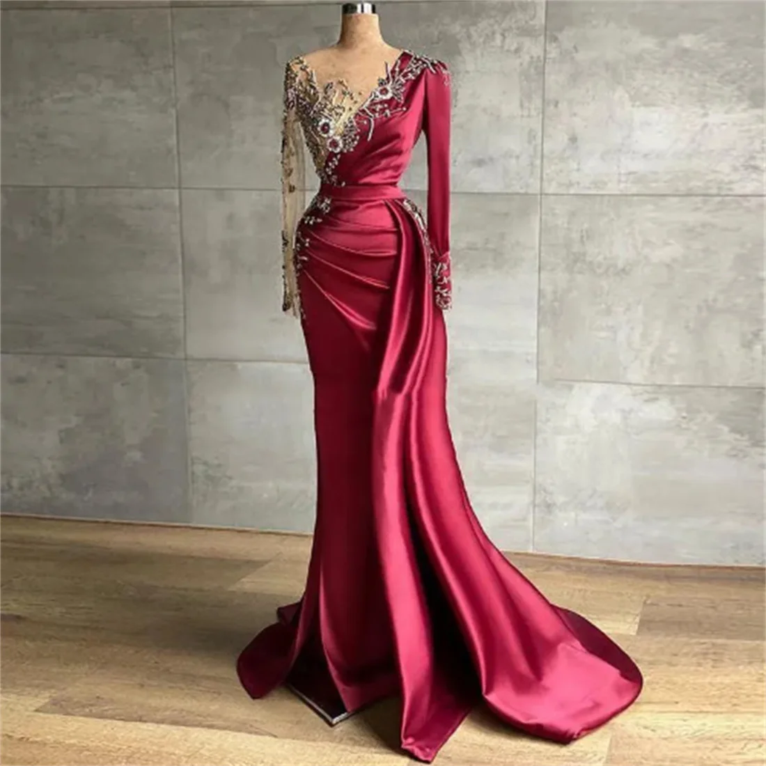 Luxury Appliqued Beaded Mermaid Evening Dresses Sexy Women\'s Deep V-Neck Sparkling Sequins Formal Prom GownFloor LengthVestidos