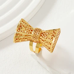 1 Middle Eastern hollow pattern copper exaggerated fashion bow women's size ring
