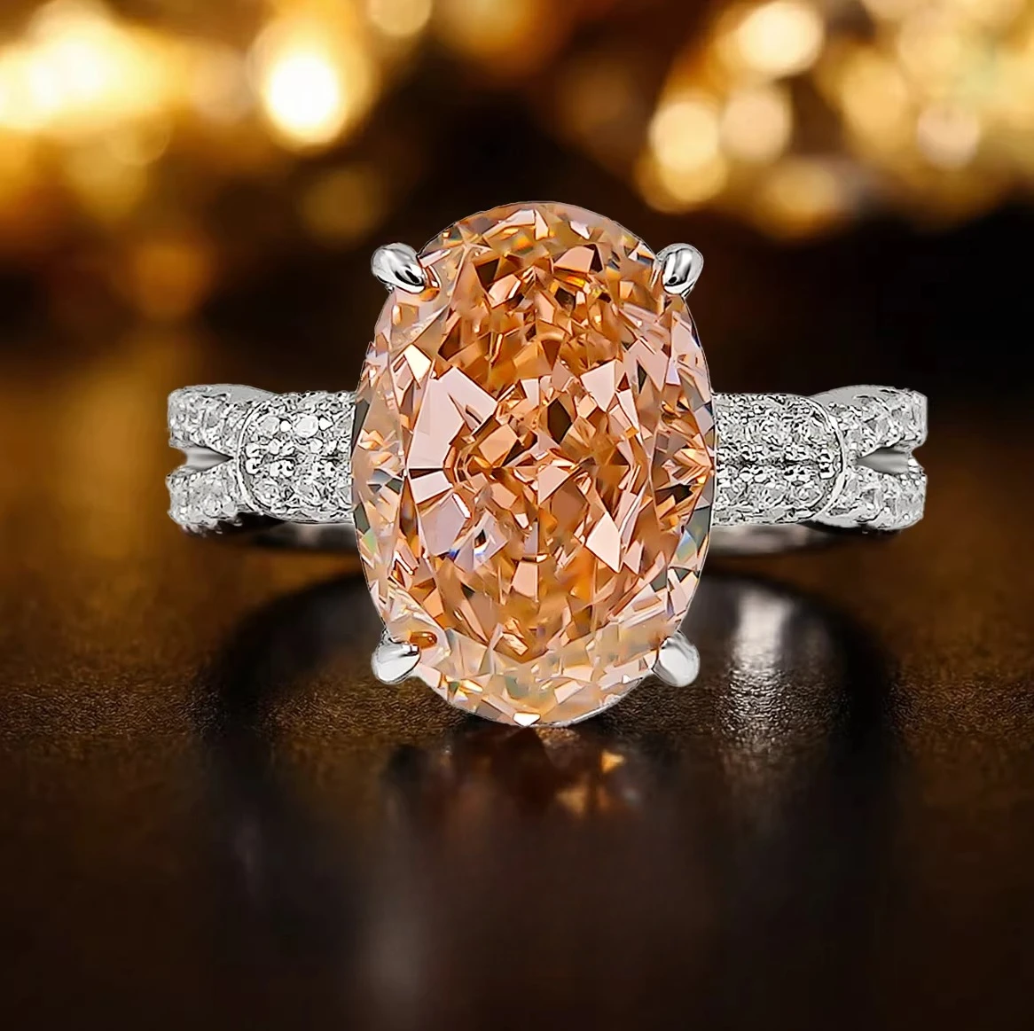 

S925 silver ring 8ct large carat Papalacha pink orange light luxury high-end jewelry gift