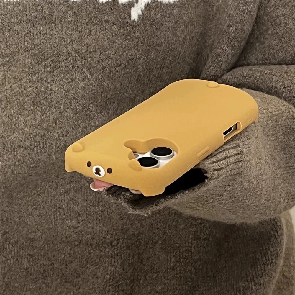 Ins Coreano 3D Del Fumetto Fluffy R-Rilakkuma Kawaii Cute Cartoon Cassa Del Telefono Per iPhone 16 15 14 13 Pro MAX Plus Y2K Copertura Antiurto