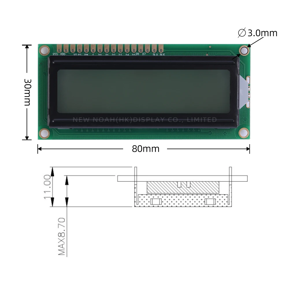 European Grey Film Black Letters 1602W 3.3V Liquid Crystal Display 2*16 LCD STN High Frame 12MM 16PIN Graphic Dot Matrix Module