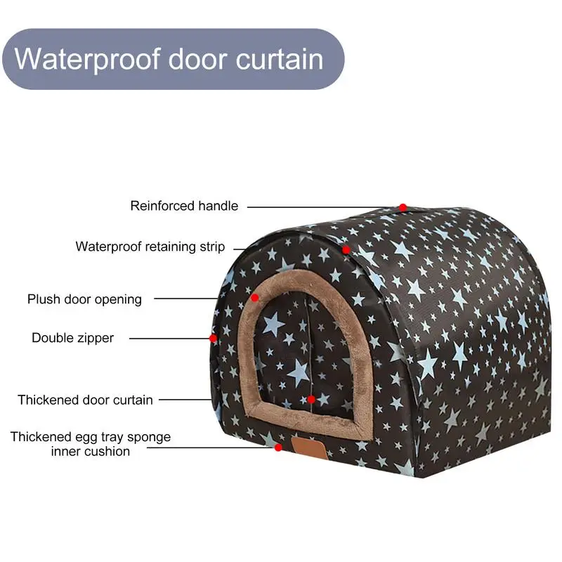 Indoor Dog House With Door Outdoor Dog House For Winter Detachable Flexible Fabric Door Cold Weather Pet Winter House Washable