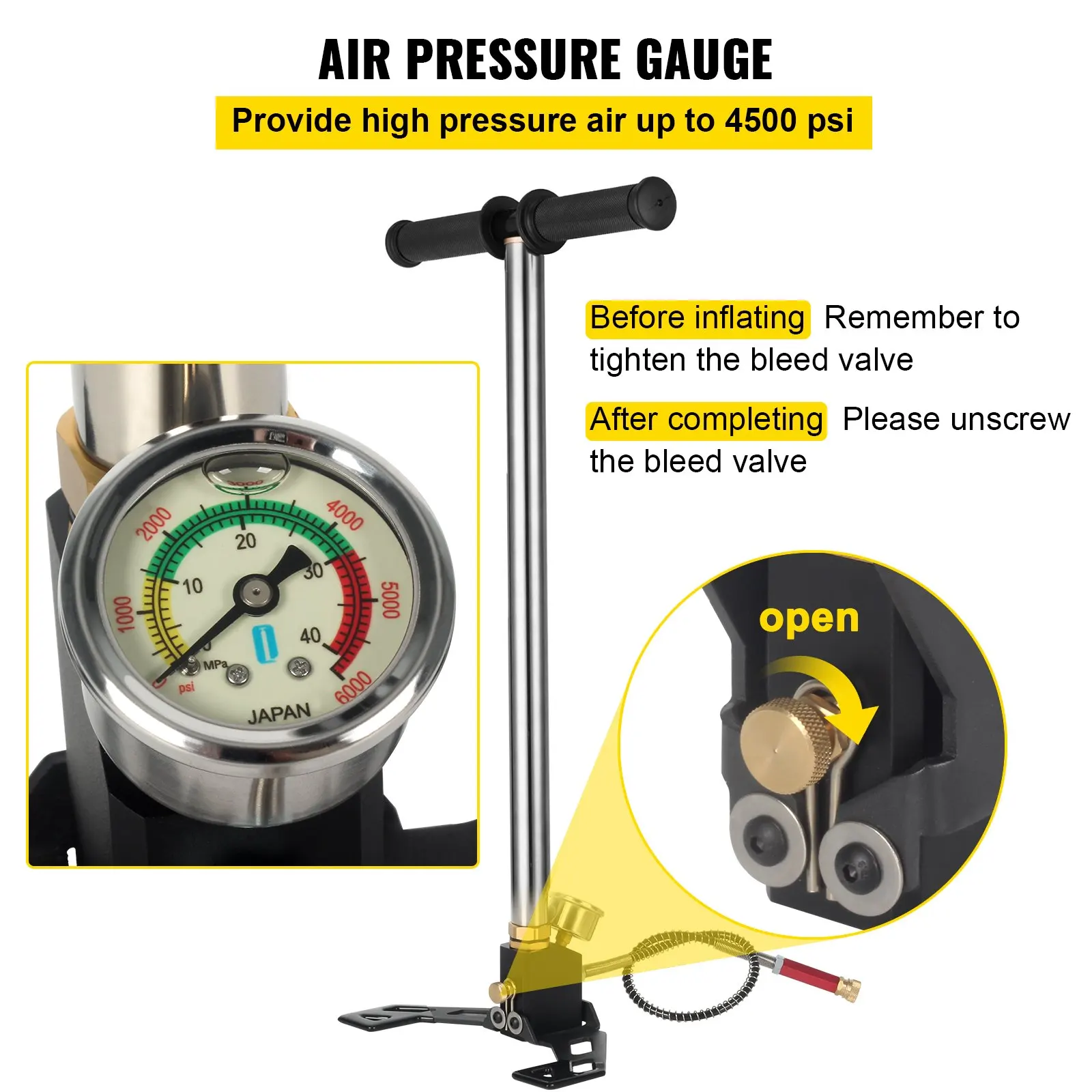 

Airgun PCP Pump 4500PSI High Pressure Hand Pump 3 Stage Pump Chamber PCP Air Pump