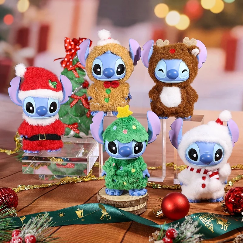 Hot Genuine Christmas Stitch With Outfit Series Blind Box Kawaii Stitch Figure Toy Collectible Doll Mystery Box Stitch Christmas