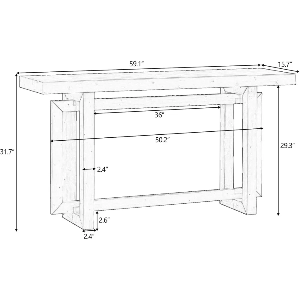 Wood Entryway Console Table, Modern Line Frame with Industrial Concrete Top, for Living Room/Hallway/Foyer, Grey