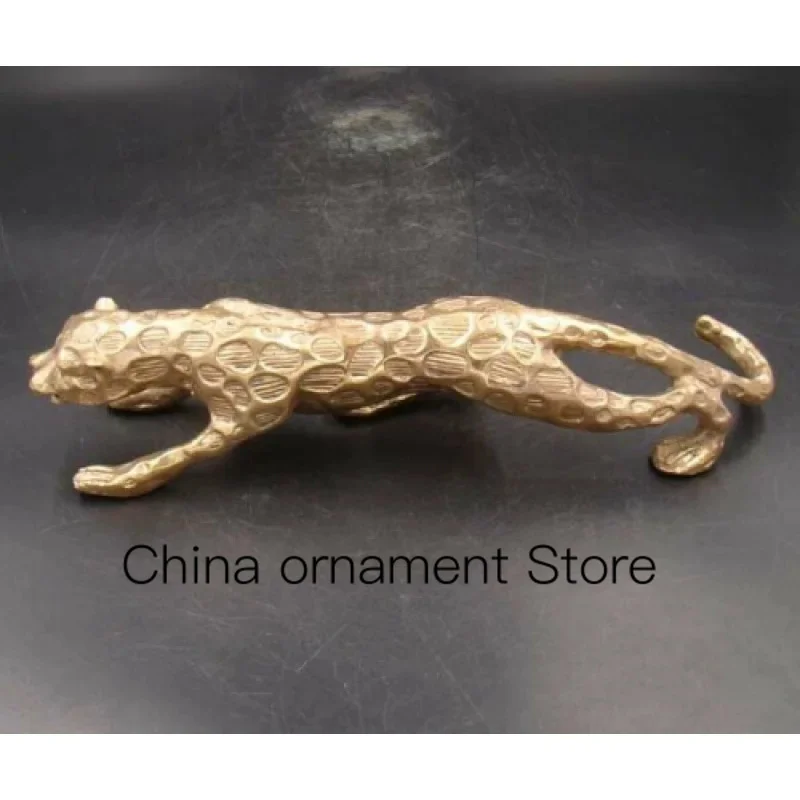 240mm Collectible Handmade Carved Statue leopard Copper Brass Deco Art