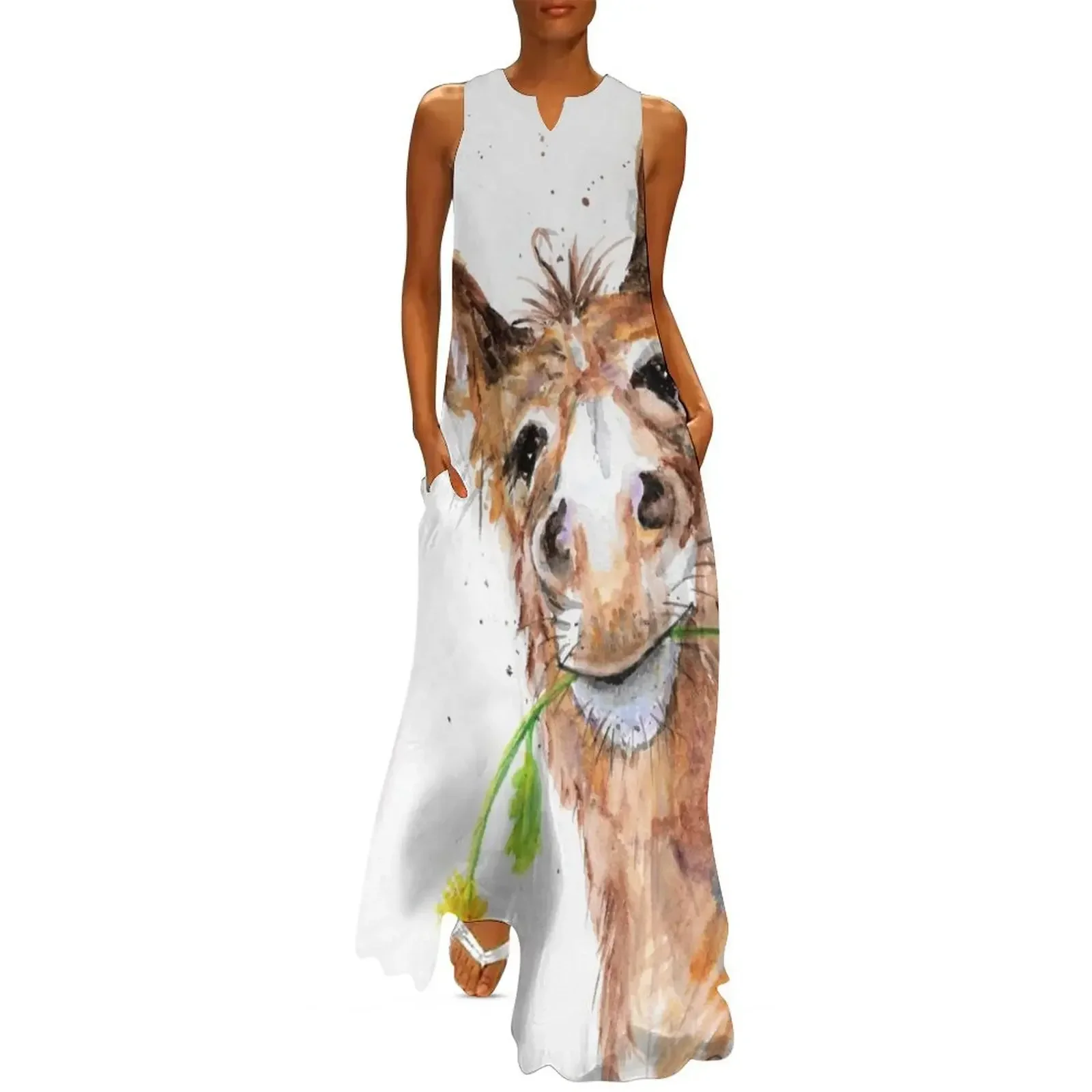 

Cute Cheeky Donkey with Flower Long Dress long dress women summer Dress woman prom summer clothes for women