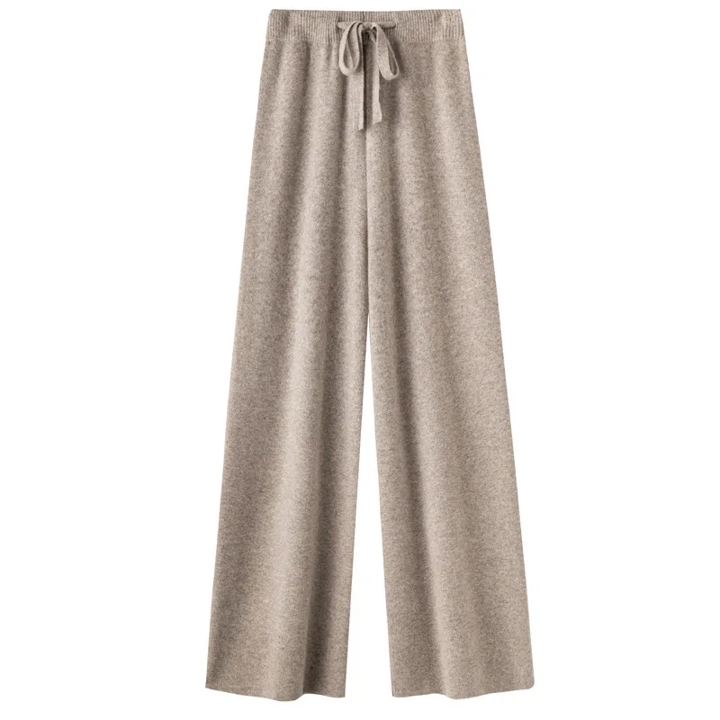 Birdtree 35% Cashmere 65% Wool Wide Leg Pants Autumn/Winter 2025 New Straight Casual Drawstring Knit Long Floor Pants B39332QC