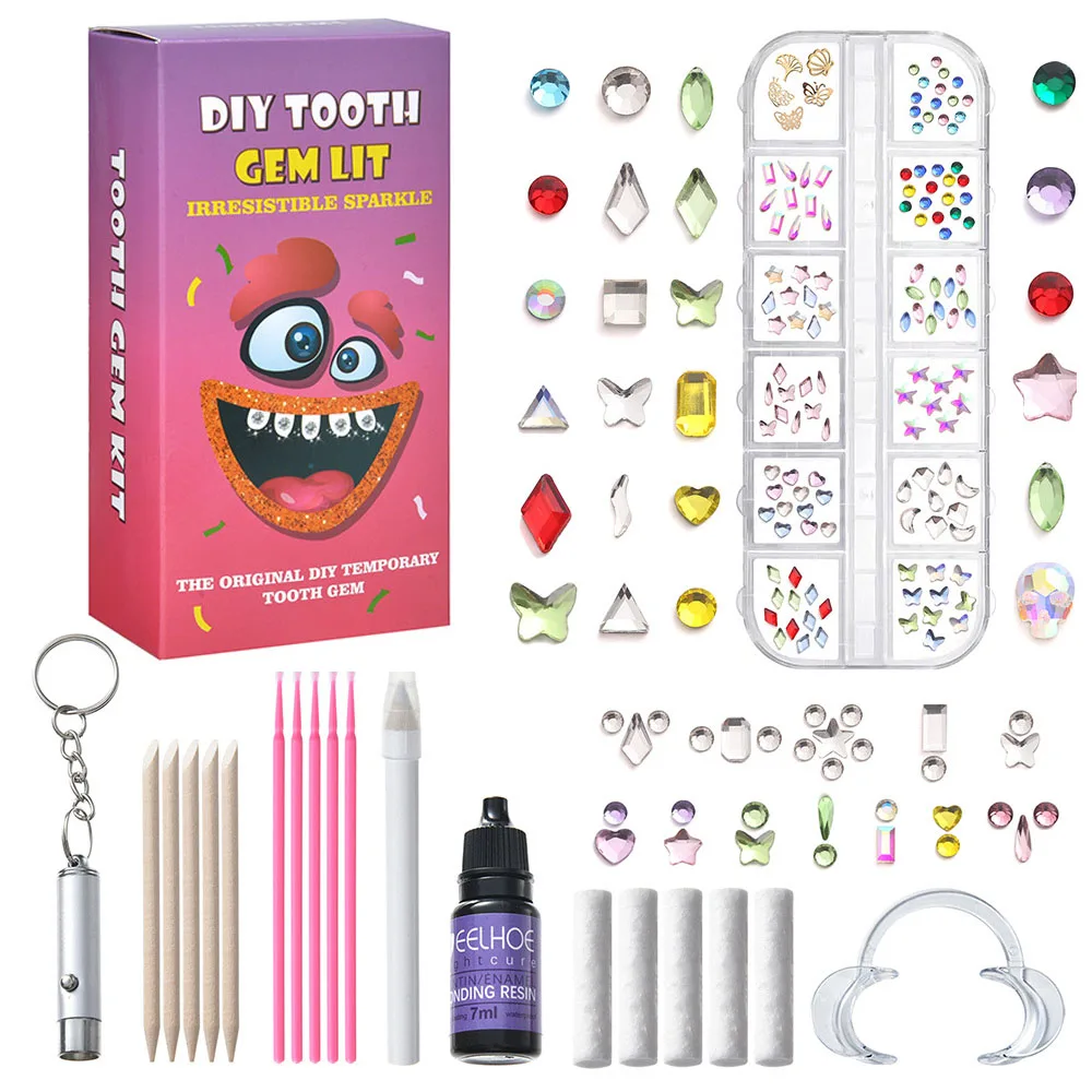 Teeth Gems Kit Clear Precious Stone Jewelry DIY Decoration Teeth Jewelry Decoration Set With Curing Light Adhesive