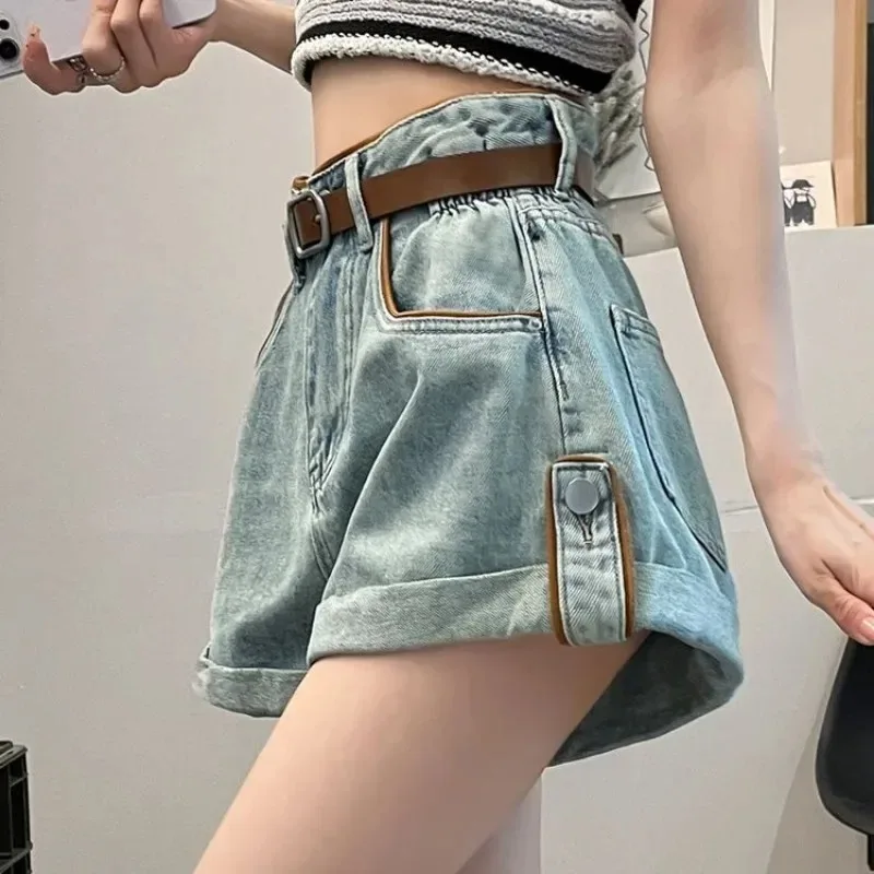 

Wide Baggy Women's Denim Shorts Loose with Waist Pocket Female Short Jeans Pants Casual Harajuku Fashion Korean Style Kpop Hot