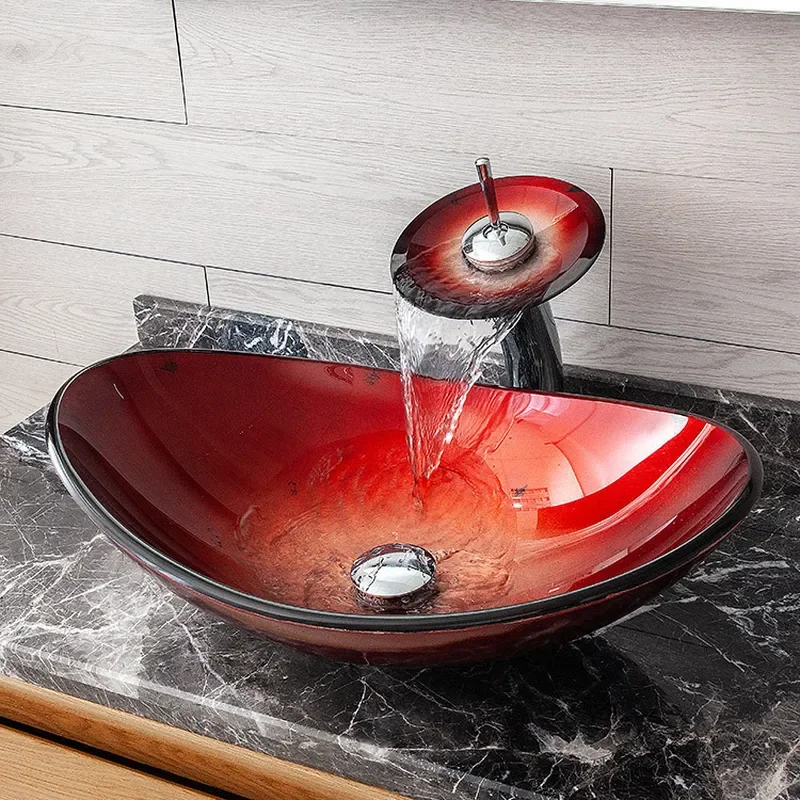 Nordic Tempered Glass Bathroom Sink Modern Art Vanity Washbasin for Toilet Lavatory Basin