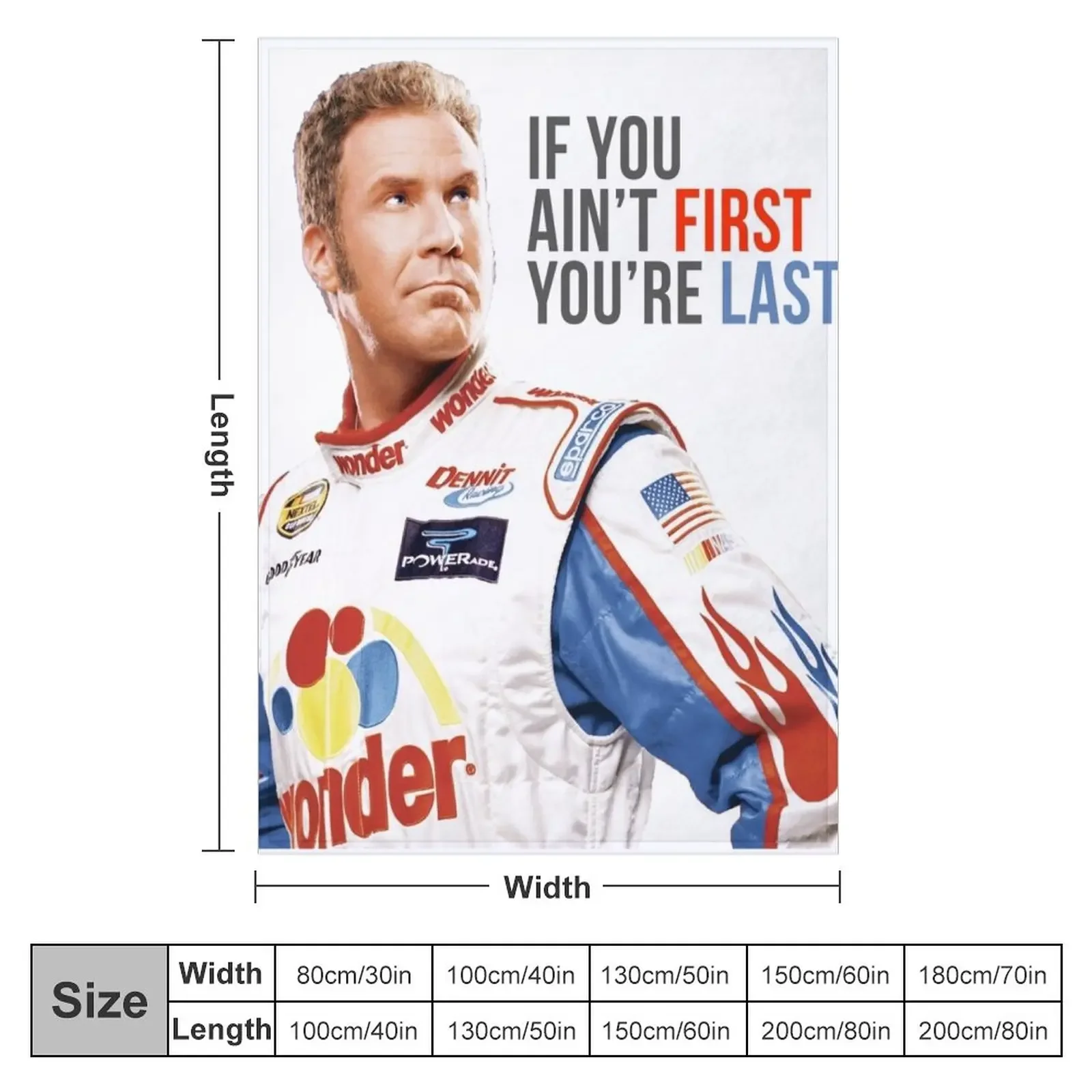 Will Ferrell Talladega Nights Ricky Bobby If You Ain't First You're Last Throw Blanket wednesday christmas gifts Blankets