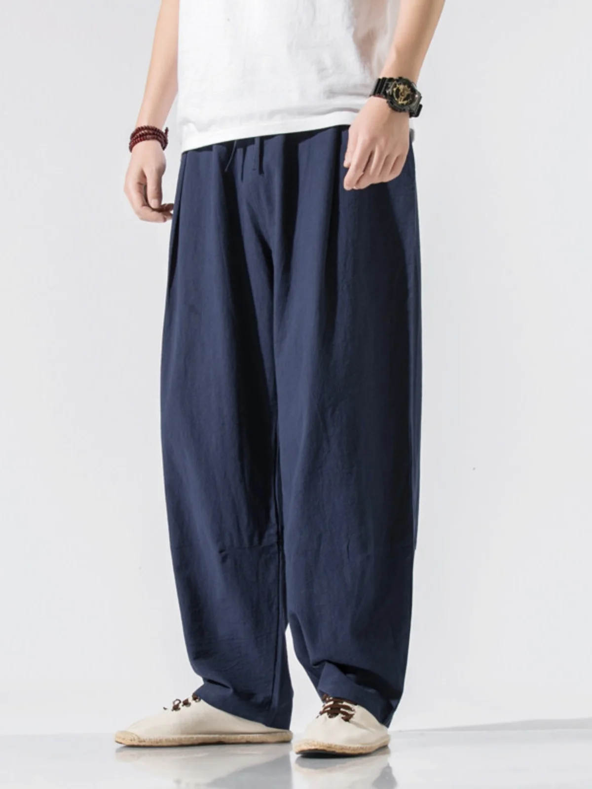 

Свободные хлопковые льняные брюки прямого кроя, повседневные широкие брюки, винтажные длинные брюки больших размеров в китайском стиле, летние молодежные брюки-фонарики