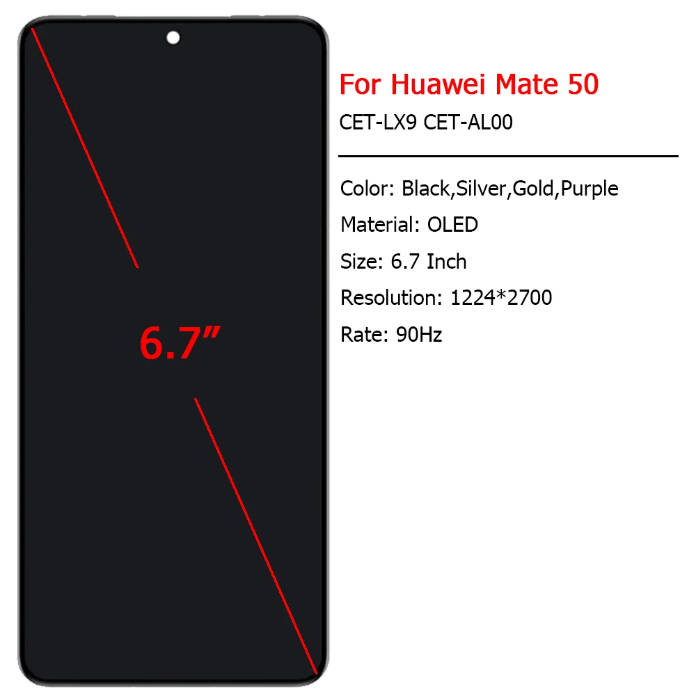 Original For Huawei Mate 50 LCD Display Touch Screen With Frame 6.7\