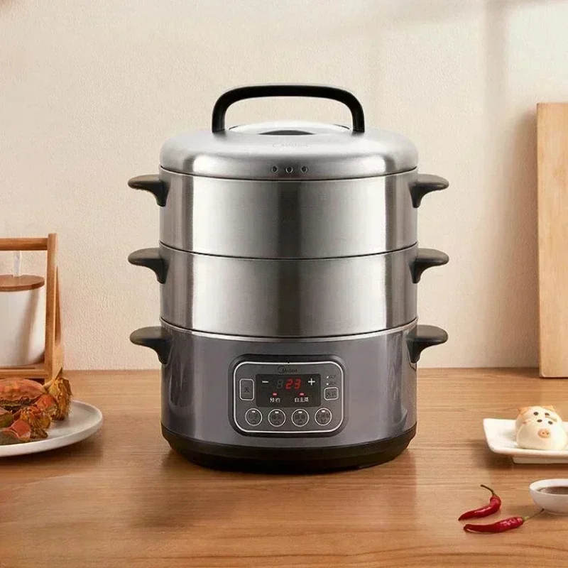 for Cooking Food Warmer on Table 3 Layers Steamer Cooker Stainless Machine Food Steamer 220V Midea 14.8L Electric Steamer Oven