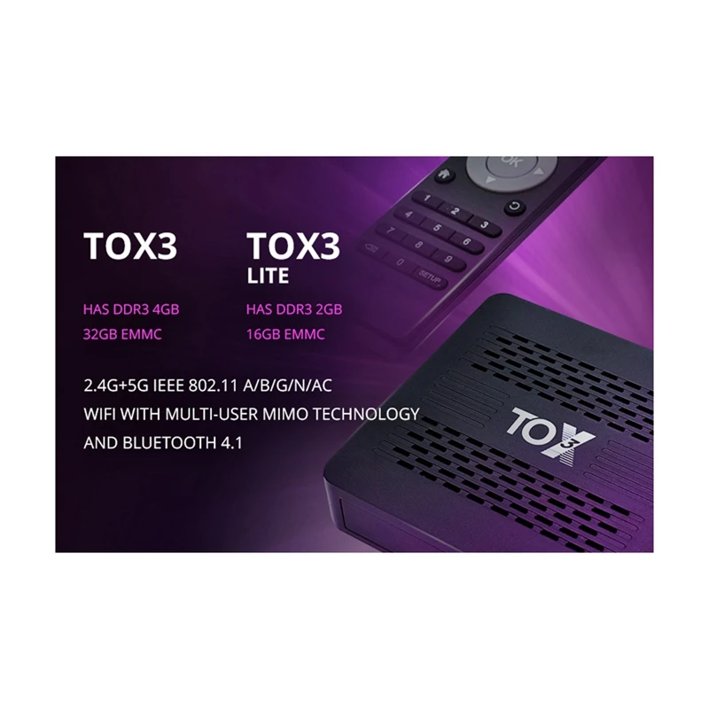 TOX3 Dual Wifi LAN 1000M BT4.1 4K Top Box Amlogic S905X4 4GB 32GB 2.4G/5G EU Plug