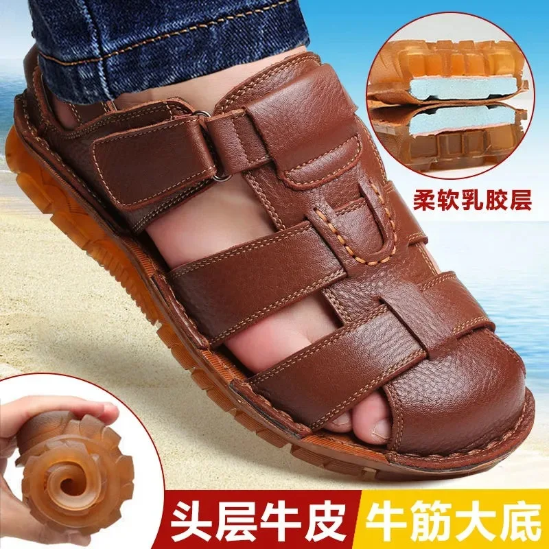 

2023 New Men's Genuine Leather Sandals Tendon Sole Comfortable Two-Wear Casual Beach Shoes Fashion Breathable Non-slip Sandals