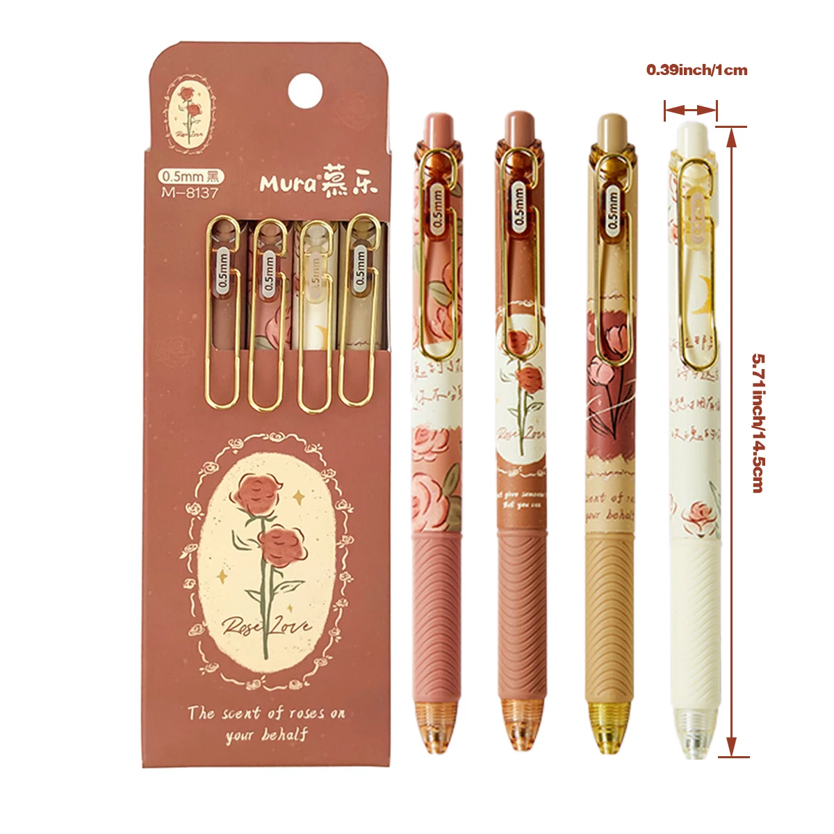 4pcs Rose and Poetry 0.5mm Black Press Gel Pens Animation Student Writing Ink Pen Ballpoint Pen School Office Stationery