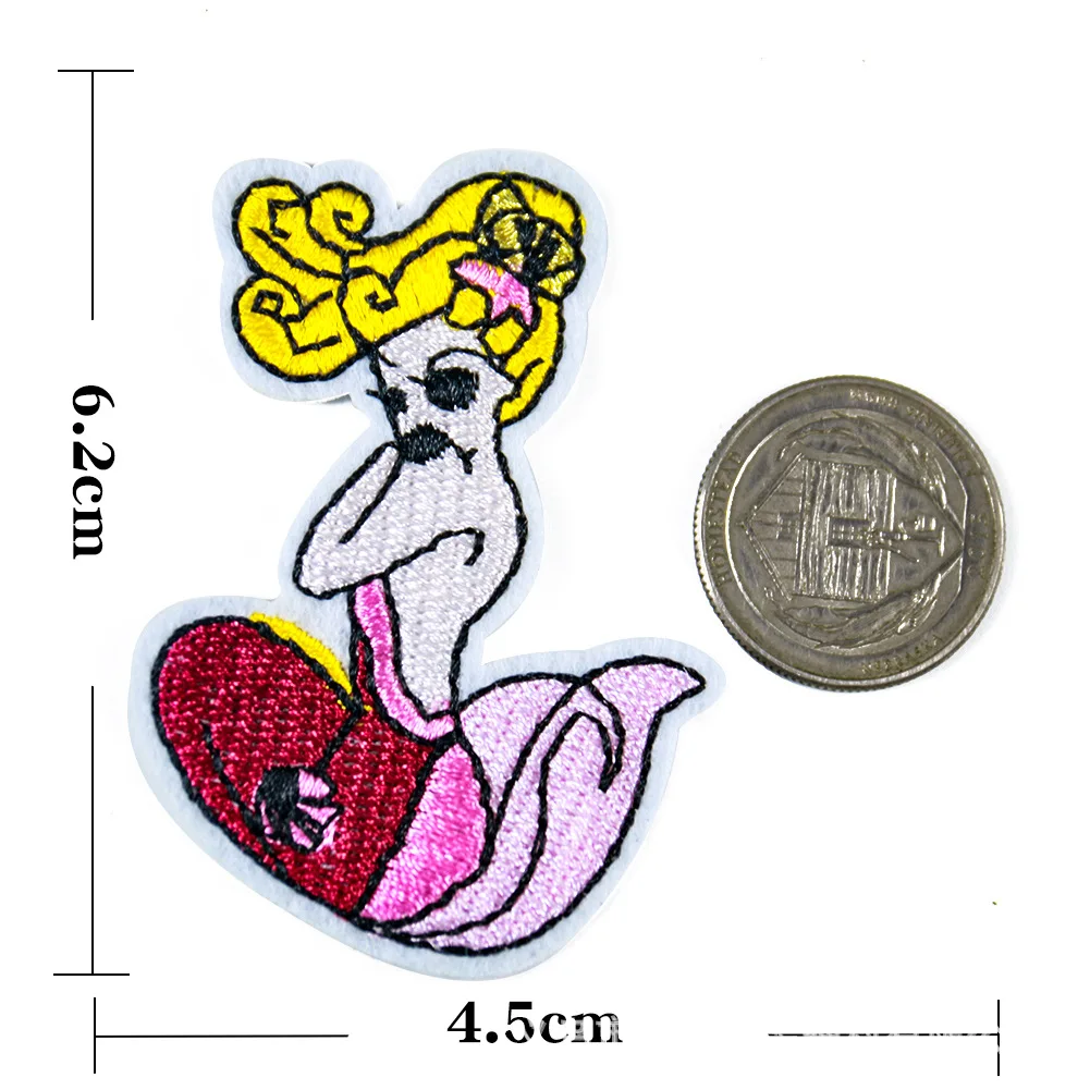 2pc Mermaid Princess Embroidery Patches Sea Clam Pearl Fishtail Cartoon Custom Applique for DIY Kids Clothing Sewing Accessories