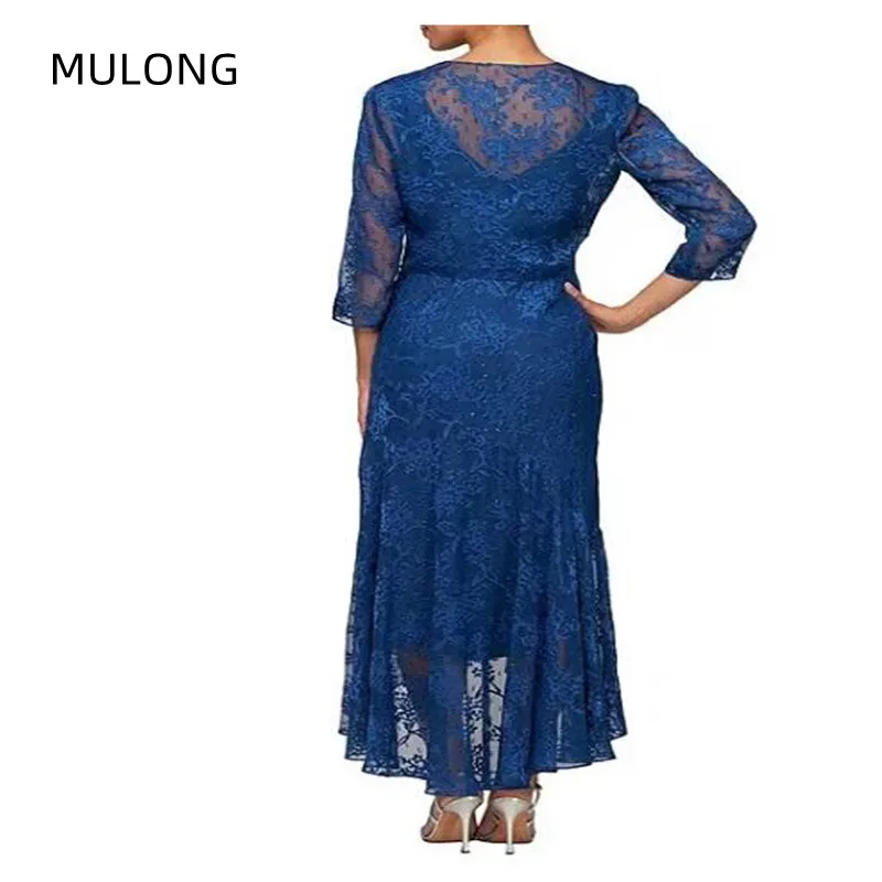 MULONG Summer Women Formal Evening Dress Ankle Length Mother Of The Bride Dresses V Neck Lace Evening Dress Mom Of The Bride