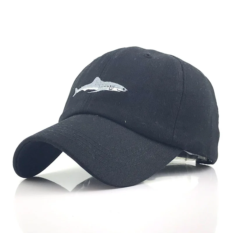 Shark Embroidery Solid Color Baseball Cap Sunshade and Windproof Fashionable Sun Hat Washed Casual Duckbill Cap Cotton Sport Cap