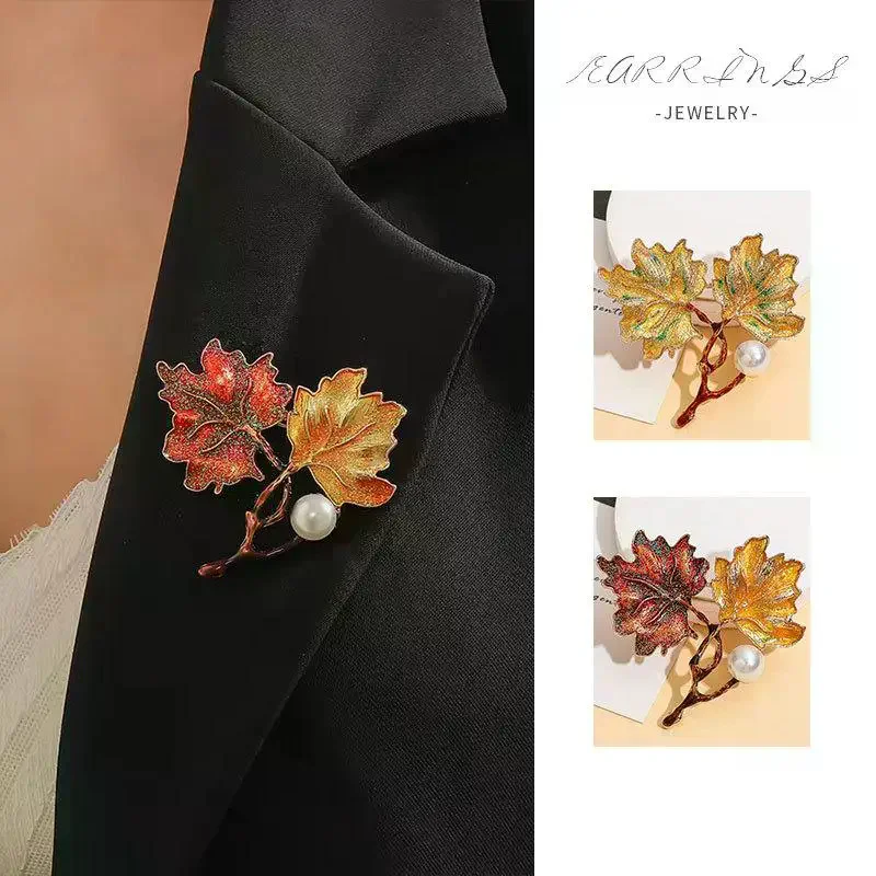 Vintage Elegant Maple Leaves Brooches For Women Clothing Coat Jewelry Accessries Gifts
