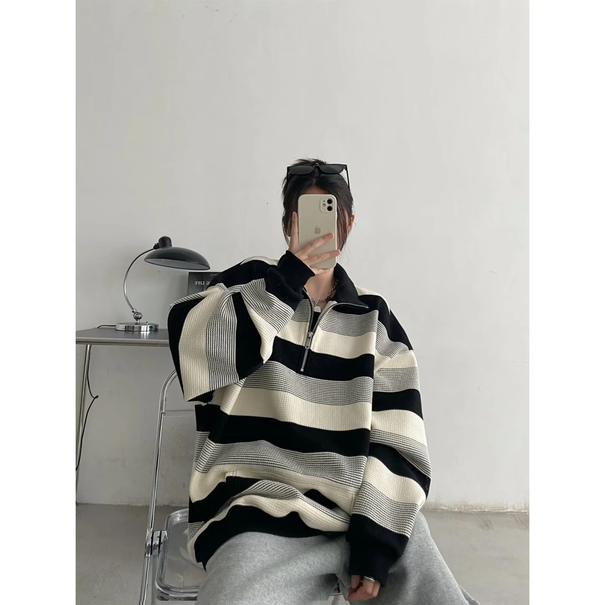 

Ретро-свитер в американском стиле с полосками, оверсайз, женский, весенне-осенний, тонкий, свободный, в стиле BF, для мужчин, с длинными рукавами