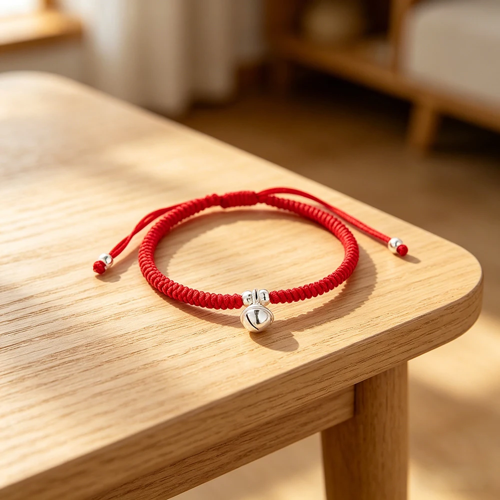 La Monada 925 Sterling Silver Bell Charm Red Thread Bracelet for Women Adjustable Handmade Red String Rope Bracelet