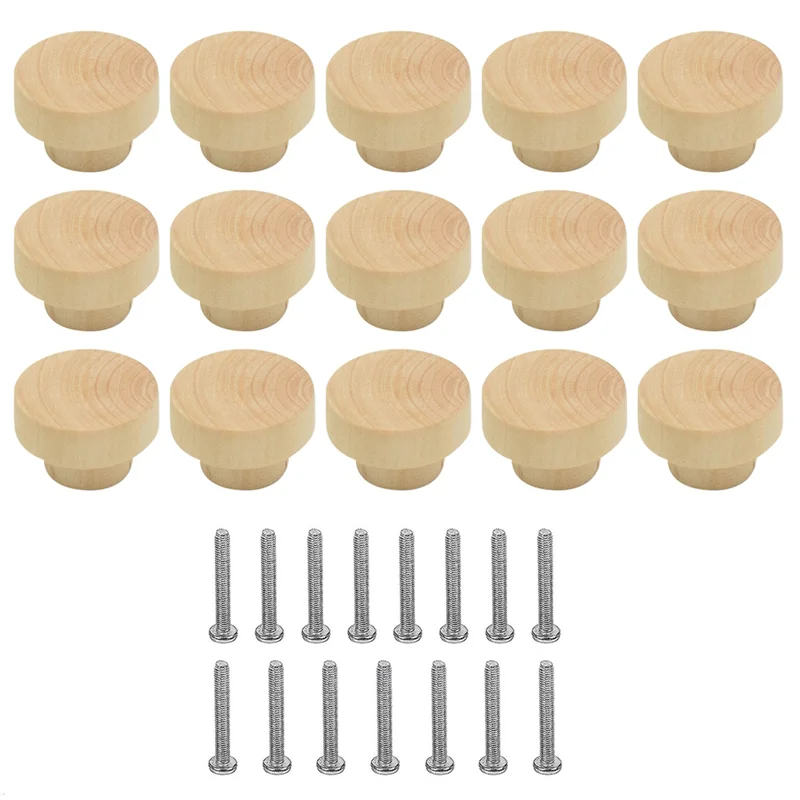 

15Pcs Wooden Drawer Knobs Furniture Knobs For Cabinets And Drawers, Round Wooden Knobs