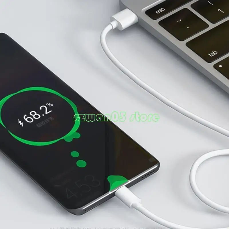 H7BE USB إلى النوع C شحن كابل الدعم الأبيض 66W شحن سريع للهواتف الذكية