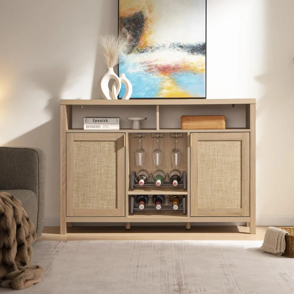 Armadietto da bar in rattan, armadietto da buffet con 51 credenze con contenitore, armadietto per vino per liquori in fattoria con portabottiglie