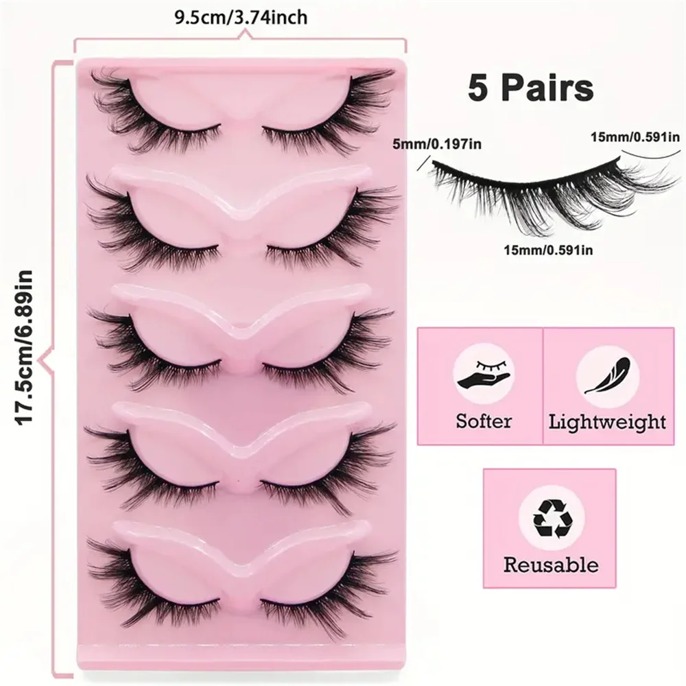 5 أزواج من الرموش الصناعية على شكل عين القطة - رموش كوميدية رموش ناعمة وطبيعية، مكياج ممتد - مضاد للحساسية، مريح #2