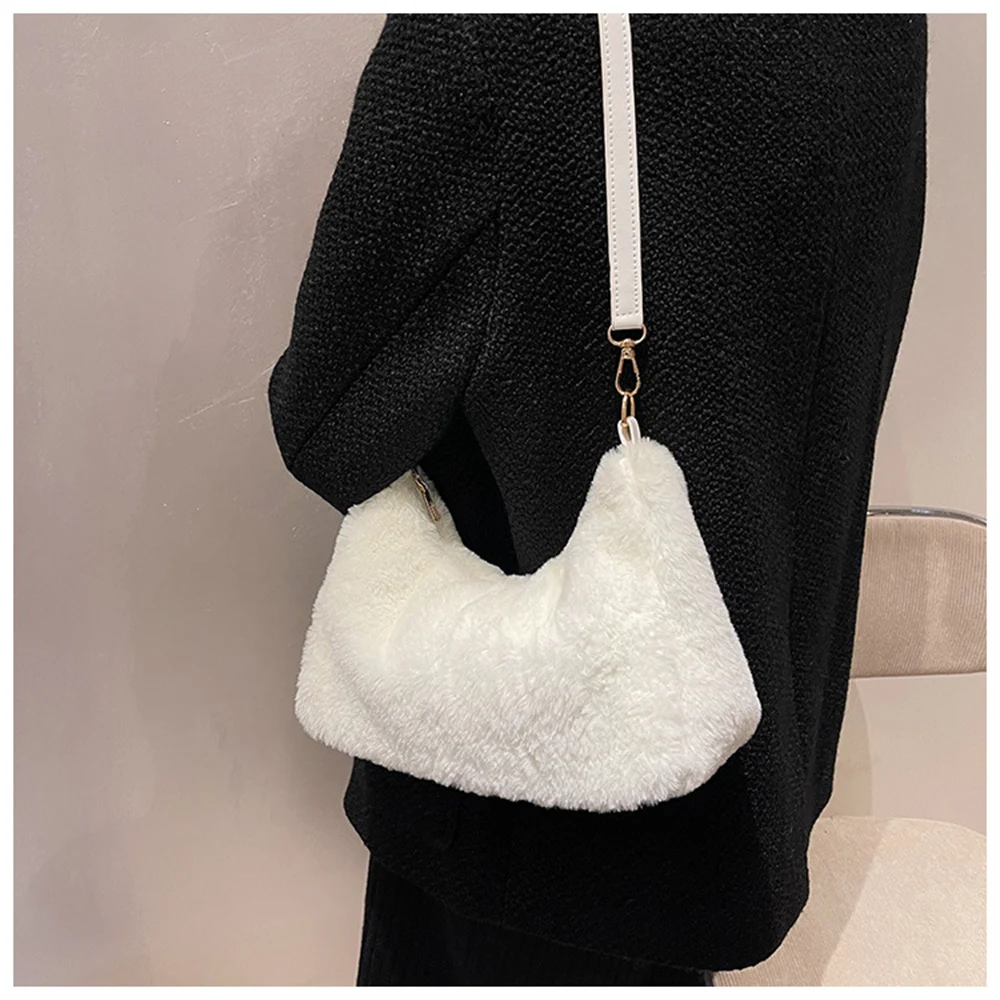 Luksusowe Faux Fur Fashion Mini Tote Bag Women Handbags Designer Lady Purses Fluffy Soft Plush Shopper Bag Warm Winter Sac