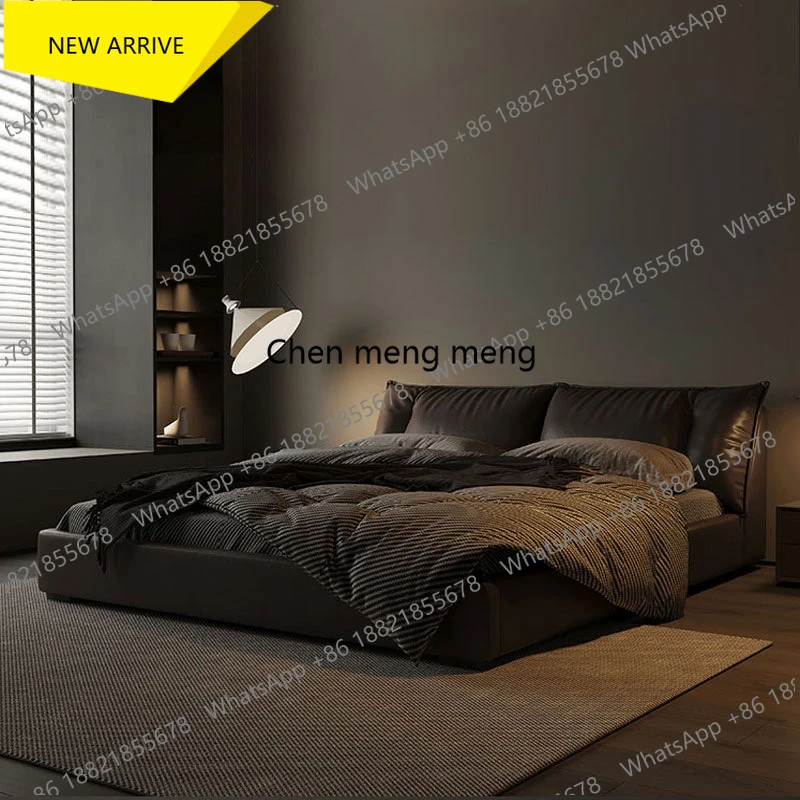 

M138 Italian minimalist cowhide tatami bed master bedroom down soft bag bed double bed