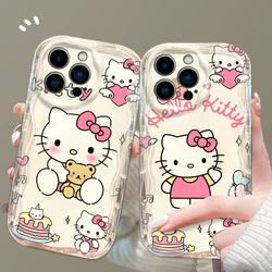 Pink Cartoon Hello Kitty For Apple iPhone 15 14 13 12 11 XS XR X Pro Max Plus Wave Oil TPU Phone Case