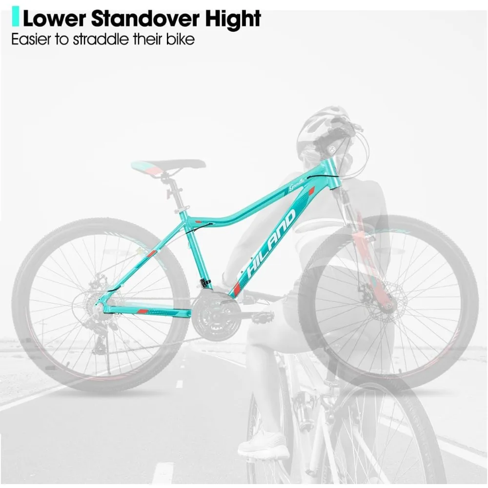 20 26 Inch Mountain Bike for Women Girl, 21 Speed with Lock-Out Suspension Fork, Aluminum Frame MTB