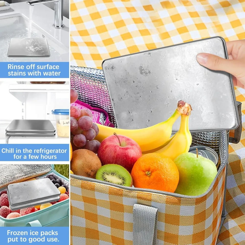 Stainless Steel Ice Pack for Camping, Picnic Basket, Reusable Freezer Packs for Keep Food and Drinks Fresh and Cool for Outdoor - view 5