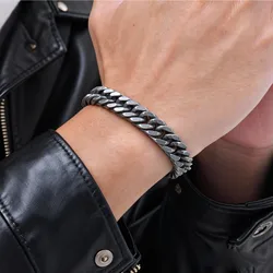 Vintage Men's Chunky Chain Bracelets,8/10/12mm Retro Grey Stainless Steel Cuban Chain Wristband,Rock Punk Classic Jewelry Gifts