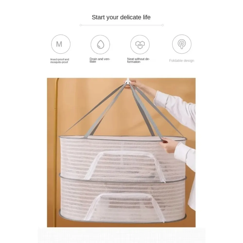 Folding Food Drying Net Anti-mosquito Dry Rack Hanging Basket Herb Drying Net for Flowers Buds Plants Vegetable Fruit Organizer