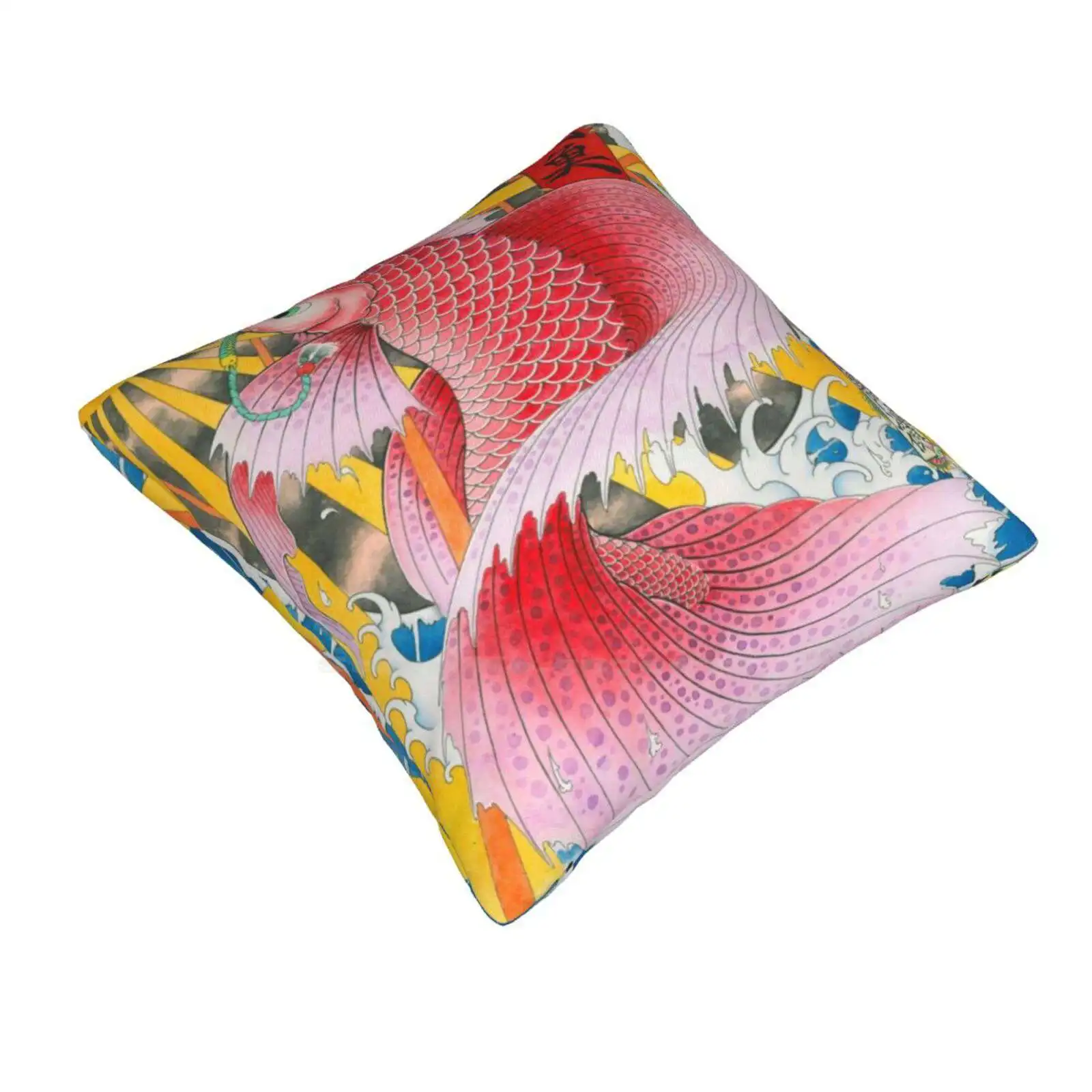 Ukiyo-E Betta Fish Soft Comfortable Pillowcase Betta Fish Dragon Ukiyoe Koi Carp Wave Moon Sun