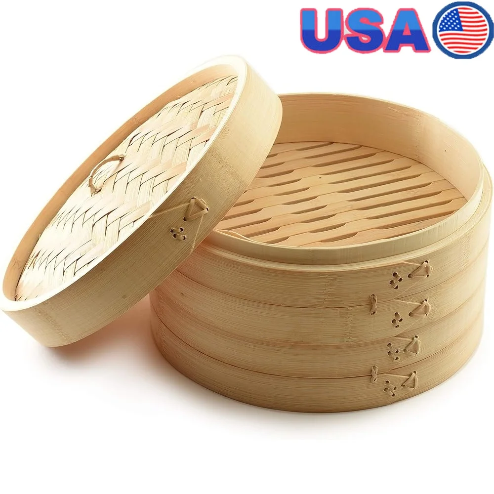 

Bamboo Steamer Two Tier Stackable Kitchen Cookware Ideal Steaming Vegetables Dumplings Fish Eggs Low Fat Meal Prep