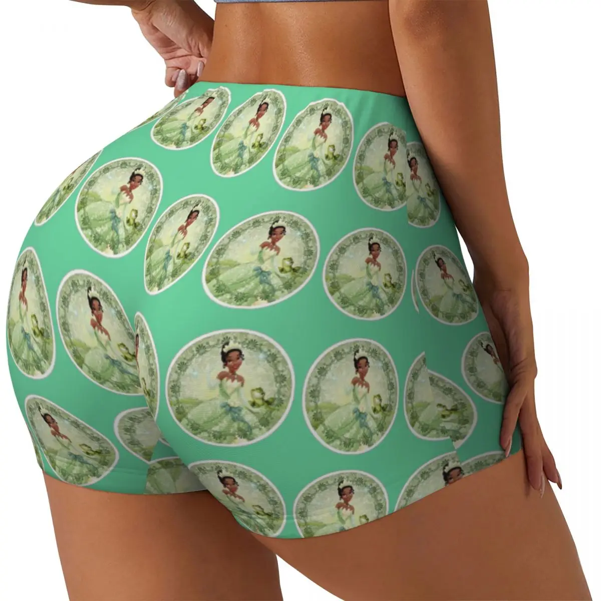 Custom Tiana Cartoons Anime Biker Running Gym Shorts Women's Athletic Workout Yoga Shorts