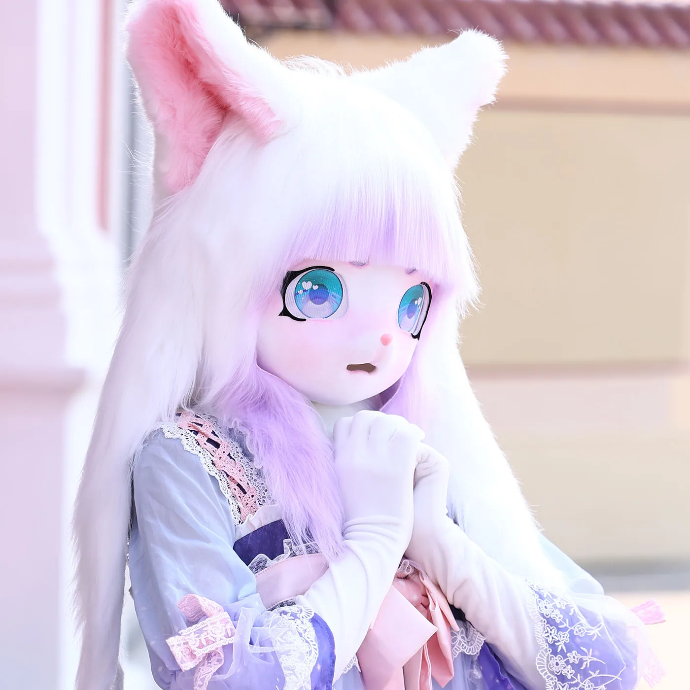 Fursuit رئيس Kigurumi Kig فروي قناع تأثيري حلي الكفوف الذيل Comiket فروي قاعدة القط دمية على شكل أرنب الحيوان تأثيري حلي