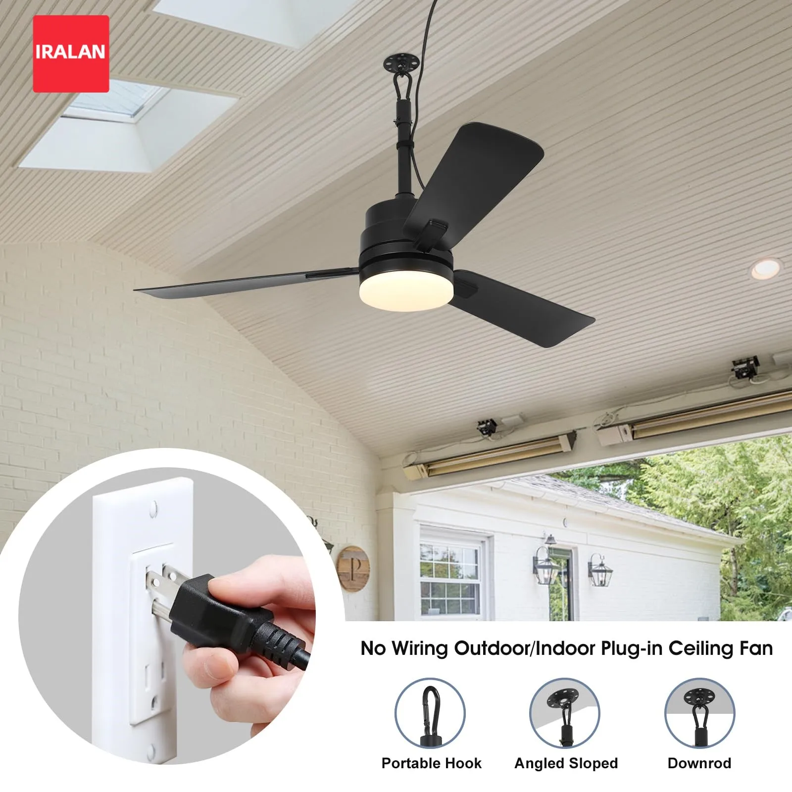 42 Inch Sealing Fan,Black Ceiling Fan 52W Ceiling Lamp Fan,Dimmable Led Light Remote,Garage Kitchen Low Floor,Smart Electric Fan
