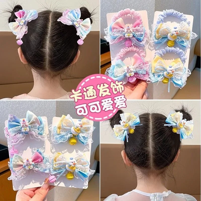 

1/4PCS Gradient Rainbow Bow Adorable Unicorn Little Girl 3D Hair Clip Lolita Style Yellow Duck Bell Children's Hair Clip