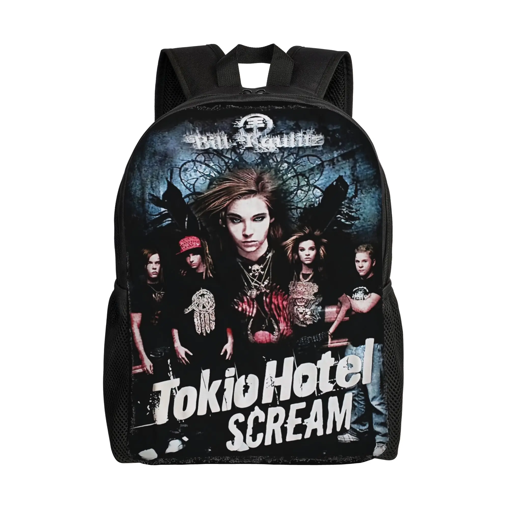 

Рюкзак Tokio Hotel Scream Casual: подарок для старшеклассников, для походов и путешествий, с изображением немецкой рок-метал-группы, для ноутбука, из холщовой ткани