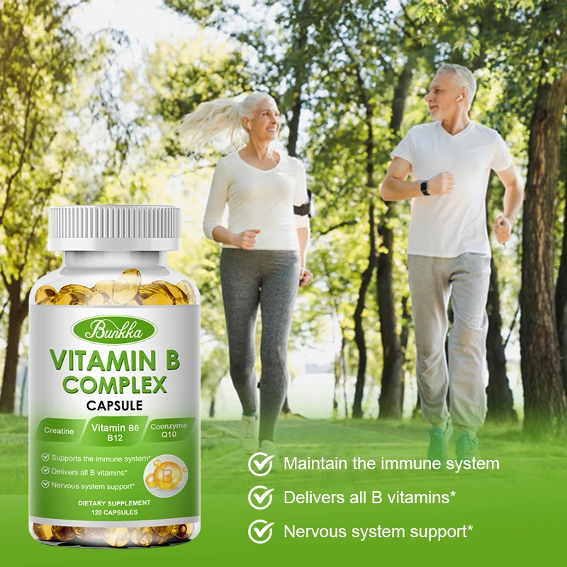 Compound Vitamin B Capsule Supplements (B12, B1, B2, B3, B5, B6, B7, B9, Folic Acid&biotin) for Immune Health, Energy Support